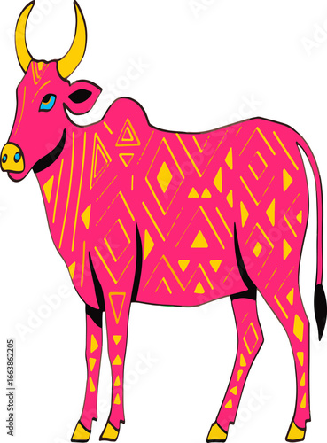Traditional Indian Motif Animals, Cow Illustration