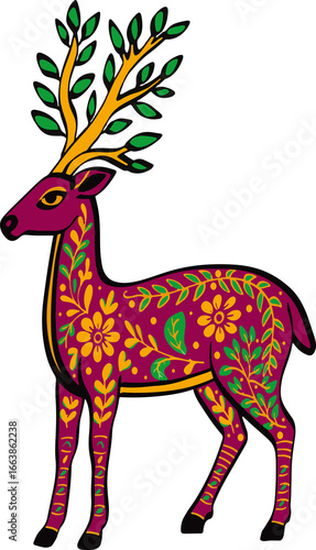 Traditional Indian Motif Animals, Deer Illustration