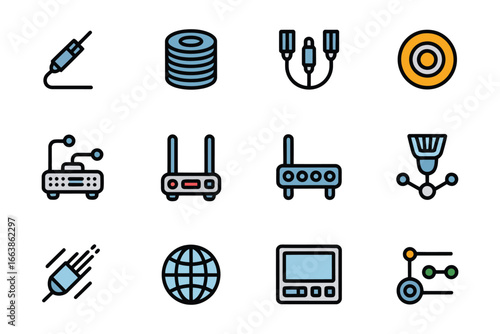 Network and Connectivity Icons Representing Technology and Communication Solutions for Modern Infrastructure