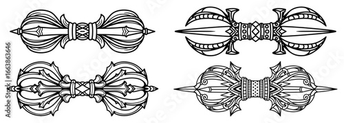 Vajra dorje symbol of hinduism and buddhism vector illustration set