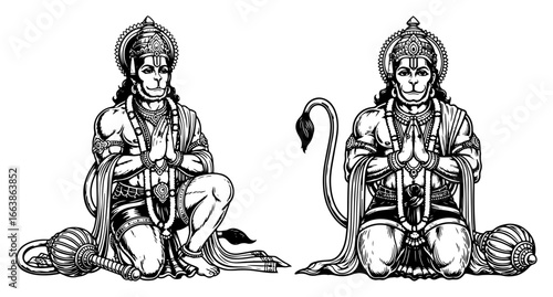 Lord Hanuman kneeling in devotion vector illustration