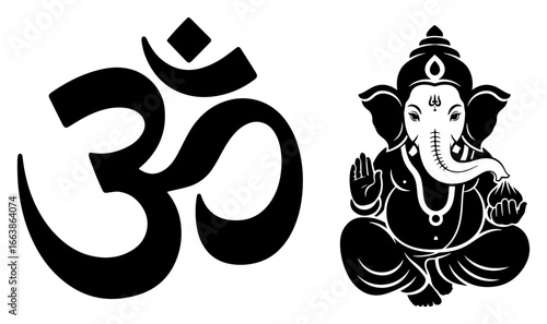 Om sacred symbol with Lord Ganesha vector illustration