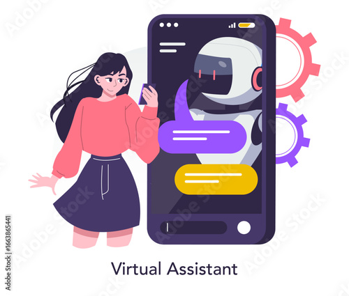 Engaging with a Virtual Assistant Vector Illustration