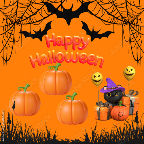 halloween background with pumpkin and bats
