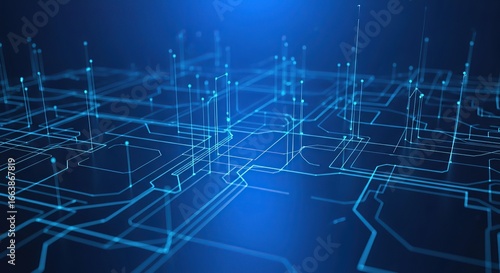 An abstract blue digital network background with glowing lines and nodes, representing technology and data connections