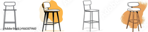 A minimalist line drawing of a bar stool stands out against its isolated white backdrop