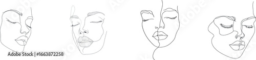 One line drawing of an African American woman's face in close-up on white isolated background presented as a modern illustration