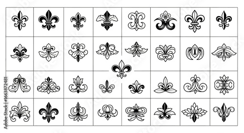 A diverse collection of Fleur de lis symbol designs.