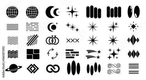 Big set of various abstract geometric shapes and symbols.