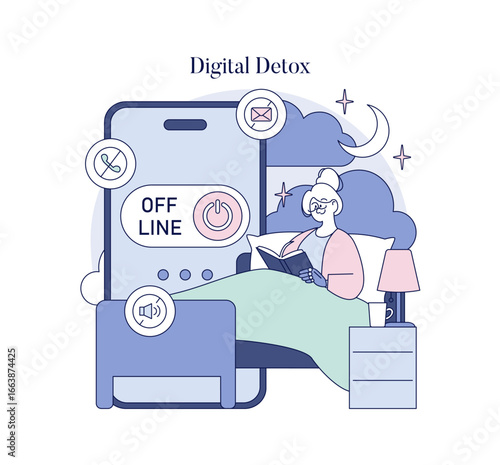 Digital Detox Vector Illustration of Relaxing with a Book