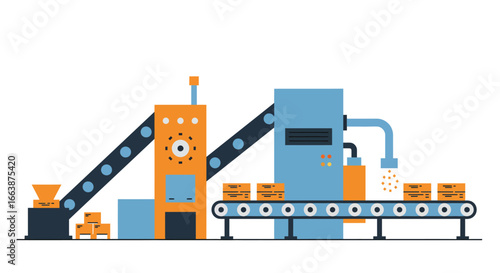 Stylized manufacturing process vector illustration against a white background