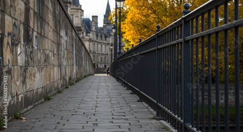 Wallpaper Mural Cobblestone Path Along Seine River, Paris, France, with Autumnal Trees and Historic Architecture. Torontodigital.ca