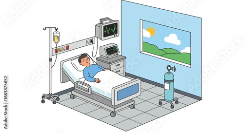 Wallpaper Mural Stylized flat vector illustration of a vibrant hospital patient room with a bed Torontodigital.ca