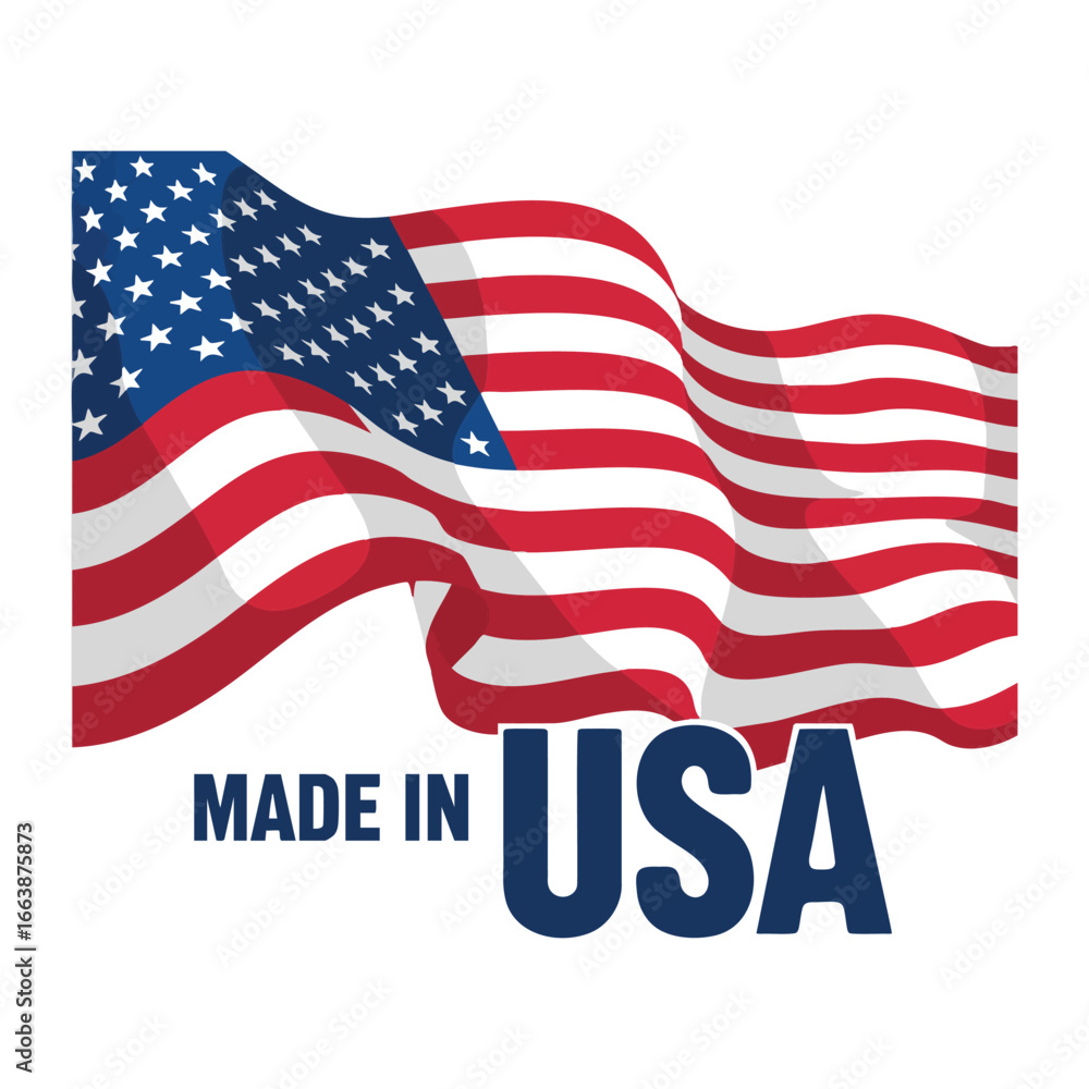 Fototapeta premium A patriotic made in usa label with a waving american flag symbolizing authentic domestic manufacturing