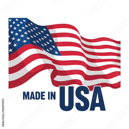 A patriotic made in usa label with a waving american flag symbolizing authentic domestic manufacturing