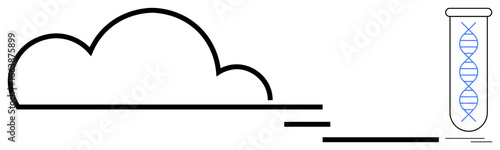 Cloud outline connected to a test tube with a DNA helix, symbolizing integration of biotech and data storage. Ideal for innovation, genomics, data security, biotechnology, future tech