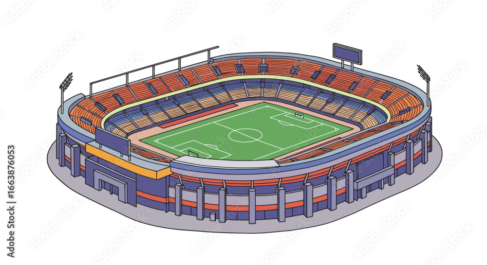 Obraz premium Stylized vector illustration of an immense sports arena on white background