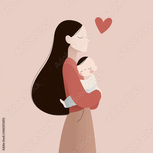 Mother Holding Baby with Love Minimalist Illustration