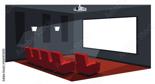 Cozy home theater setup with plush recliners and large projection screen