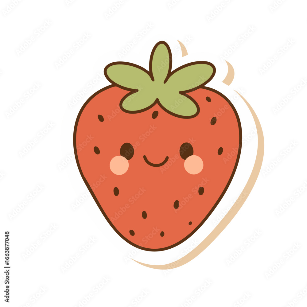 Obraz premium A kawaii strawberry icon, representing a cute and colorful fruit design perfect for food-related themes or playful illustrations.