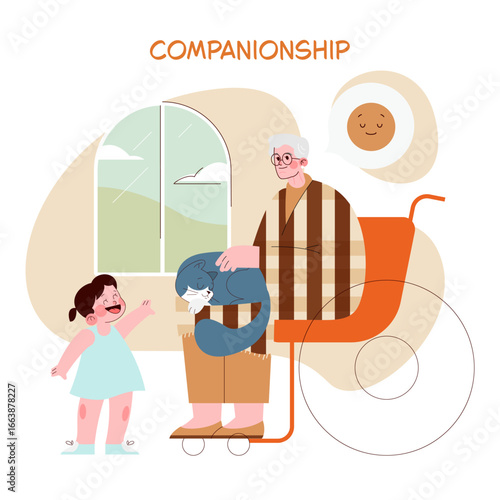 Elderly Care and Child Bonding Vector Illustration