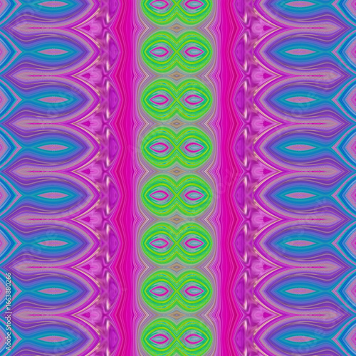 Vibrant psychedelic pattern with neon symmetry, kaleidoscope design, abstract art, seamless background, colorful wallpaper perfect for digital creativity.
