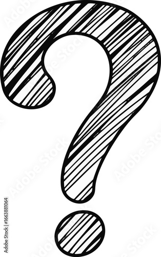 A striped question mark icon in a cartoon style, representing inquiry or curiosity with a playful design.