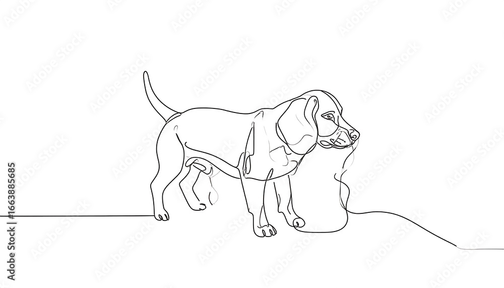 Fototapeta premium A continuous line drawing of a Beagle dog, elegantly portrayed with a single, flowing line.