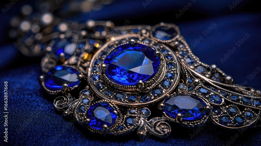 Obraz premium A close-up view of a beautiful, intricately designed, gemstone brooch.
