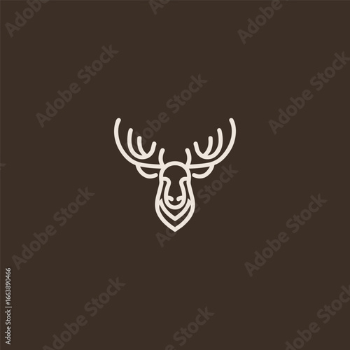Simple minimalist moose head logo line illustration.