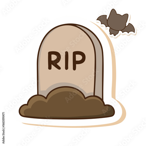 A kawaii tombstone bat icon, combining spooky Halloween elements with a cute and playful design.