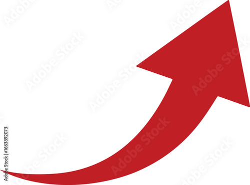Red upward curved arrow icon representing growth, progress, success and business development vector illustration on white background
