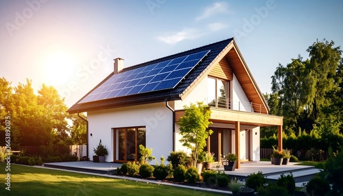 Modern house equipped with solar panels for eco-friendly energy solutions