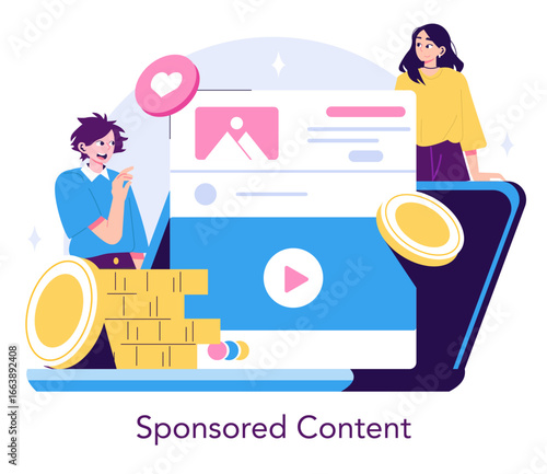 Engaging with Sponsored Content Vector Illustration