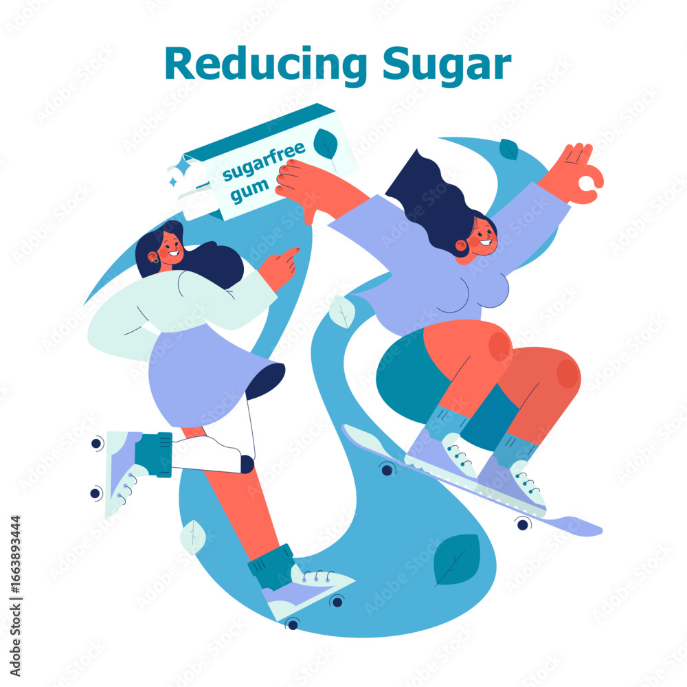 Fototapeta premium Reducing Sugar with Sugar-Free Gum Vector Illustration
