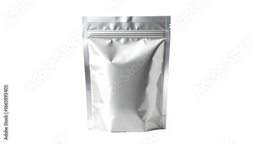 A blank silver foil pouch isolated on white background