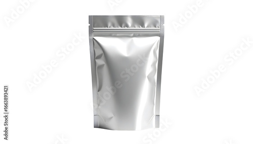 A blank silver foil pouch isolated on white background