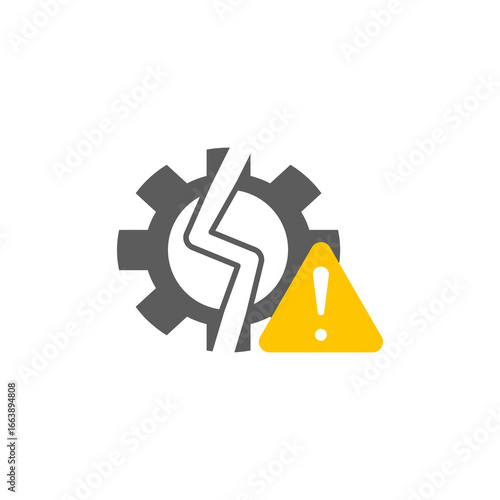 Breakdown icon with lightning boltgeared symbol suitable for transportation, automotive, and maintenance industry design elements for visual representation.