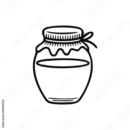 Honey jar and honeycomb drawing, hand sketched monochrome vector illustration

Vintage style