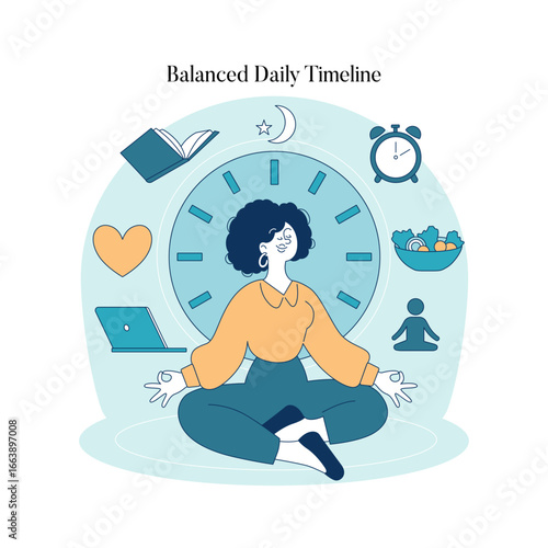 Vector Illustration of Meditating Woman Balancing Life