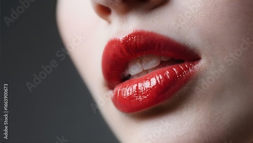 Close-up of red lips , white-skinned model