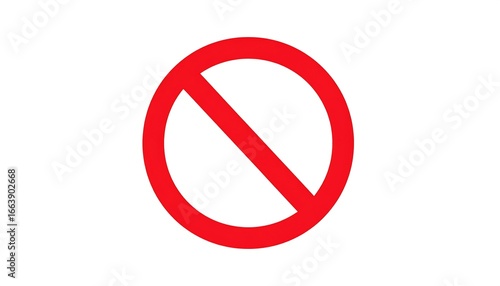 A simple, red circle with a diagonal slash against a white background represents a prohibition sign.
