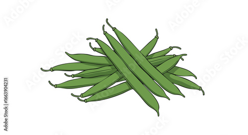 A captivating illustration of a cluster of fresh green beans, evokes the simplicity and natural beauty of homegrown vegetables offering a visual