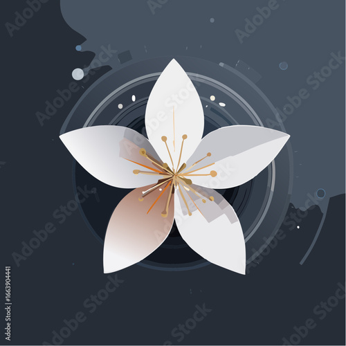Firefly Abstract flower vector in negative space Geometric design, white petals emerging