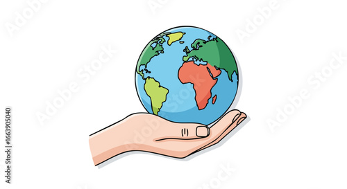 Sketch Illustration of a Hand Holding the Earth Representing Environmental Responsibility and Global Awareness