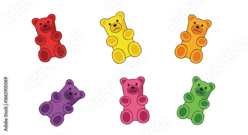 Colorful Gummy Bear Variety Illustration: A Sweet Treat Collection on White Background for Candy Lovers and Graphic Designs