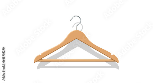 Wooden clothes hanger with metal hook casting shadow on white surface showing organization and closet storage with a minimalistic aesthetic
