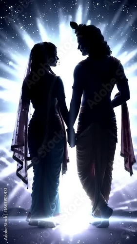 Radha Krishna with divine love, and silhouette.