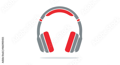 Sleek Headphones Icon: A Modern Illustration of Audio Technology with Red and Gray Accents