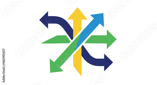 Converging arrows represent multidirectional strategy and dynamic growth options, showcasing multiple pathways, a vector design, and strategic